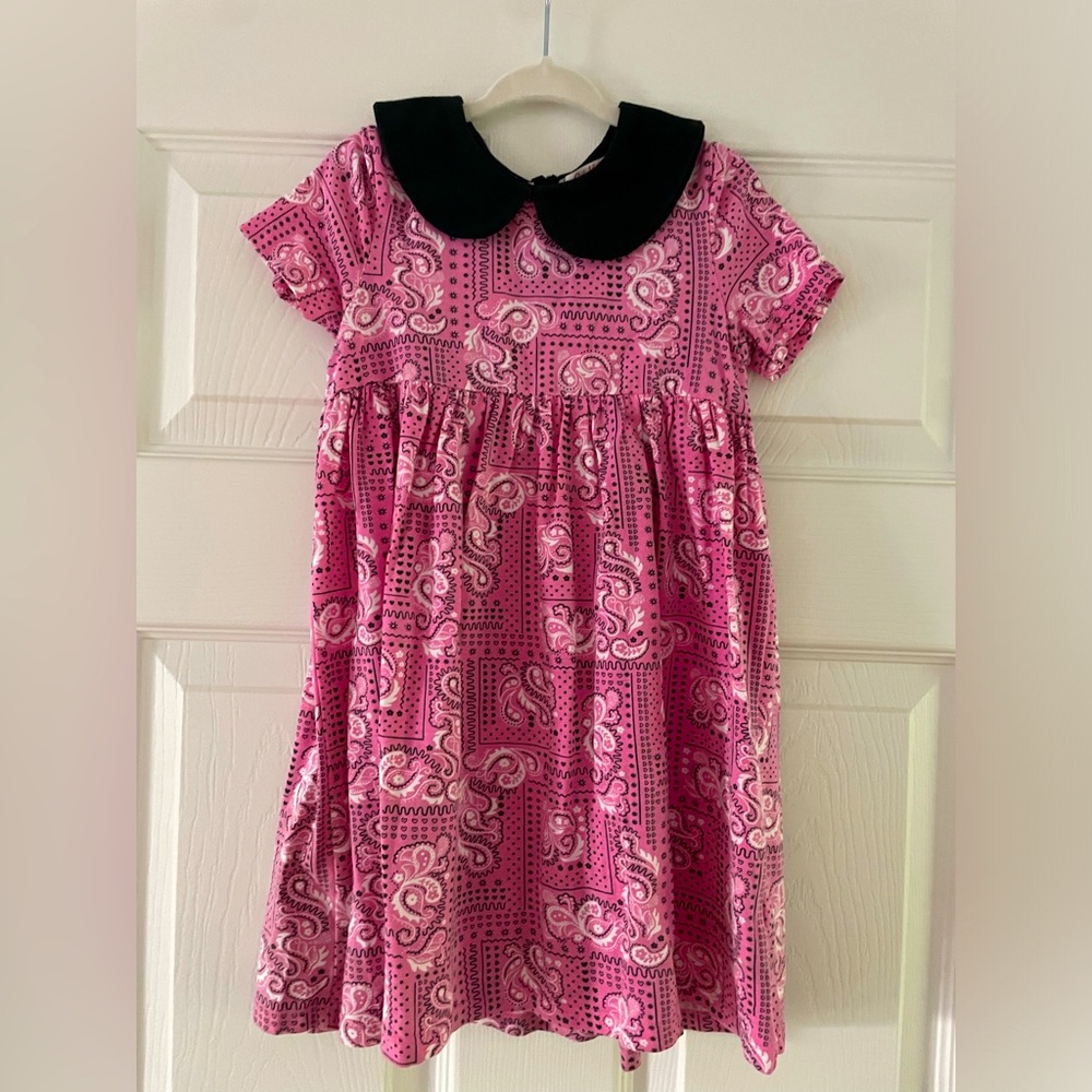 Girls Paisley Dress in Pink With Black Collar